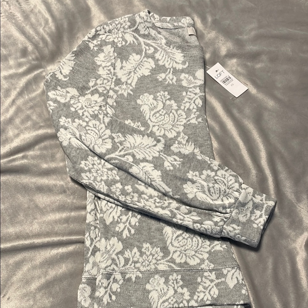 Gray and White Floral Sweatshirt